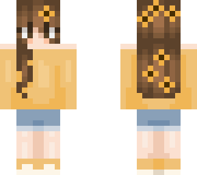 brown hair, yellow shirt