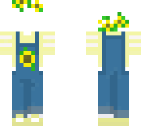 dungaree with sunflowers and yellow shirt with stripes and flower crown