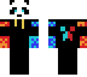 red, blue and black panda in a hood
