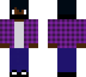 purple flannel with black mask and brown eyes