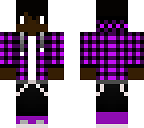 purple flannel with purple headphones