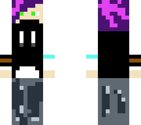 purple hair, black/white sweater