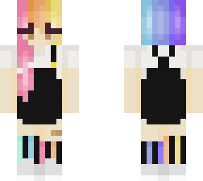 girl with rainbow hair and black overalls
