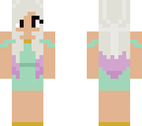 green dress with white hiar and purple high lights