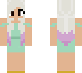 green dress with white hiar and purple high lights