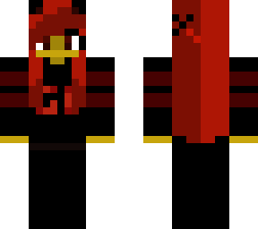 neon red girl with good luck (gl) on shirt red hair red eyes