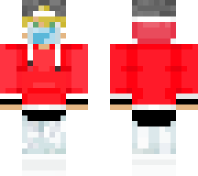 telaaron with neon red hoody and a mask