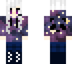 white haired girl with panda space hoodie