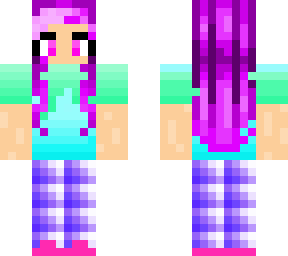 girl with purple hair, and pajamas