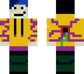 yellow hoodie boy blue hair