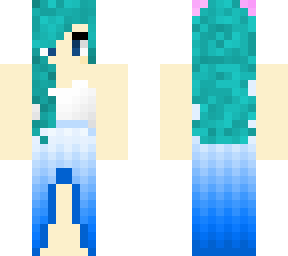 blue dress aqua hair pink flowers