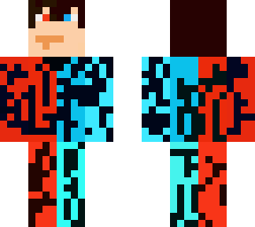 well blue shirt  & red shirt   guy with black dots