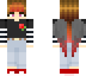 bloody angel gamer-girl, black shirt with rose over stripes, light jeans :d