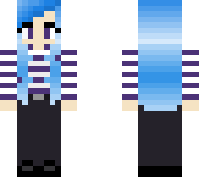 cute blue haired girl with striped shirt and jeans