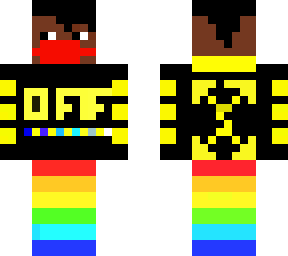 the man with the fliping face mask and rainbow pants