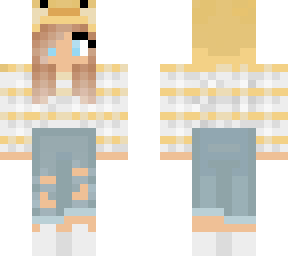 blonde duck girl - blue eyes, blonde hair, striped top, jeans, duck hatt