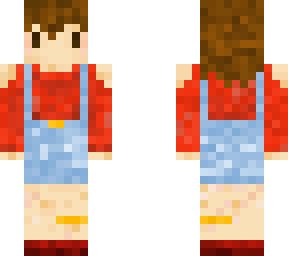 red top & overall shorts