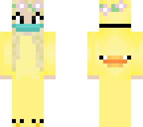 blond haired girl in skeppy duck onesie :)
