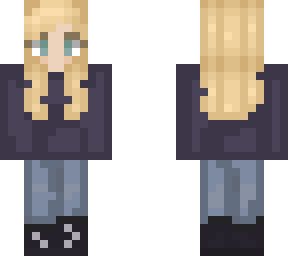 blonde girl, navy blue sweater and boots (part idk)