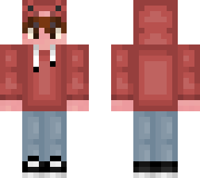 pigical with a red hoodie and brown hair