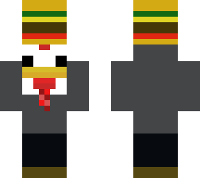 chicken holding a cheese burger