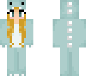 cute blue dino onesie girl with blond hair