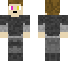 brown hair blue shirt armored