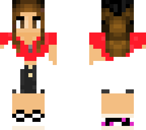 cute girl with red crop top, black shorts, and white sweater