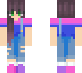 pink purple and blue girl with overalls