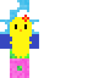 a cute chick reaching for the sky near a lake