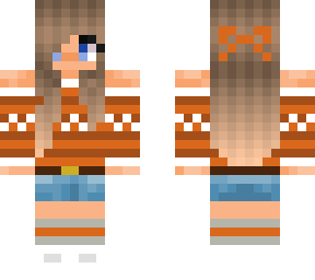 girl with brown sweater with jean shorts