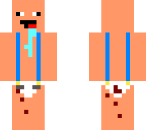 baby derp with overalls, and poop on back of diaper with drool down to abdomen..