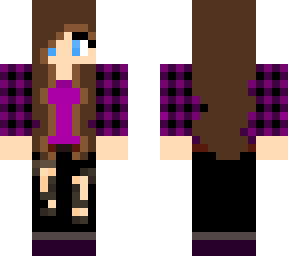 brown haired girl with purple flannel