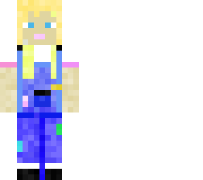 girl wearing overalls with patches and blue eyes skin texture