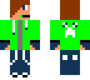 normal gamer, and white nike trainers, blue gloves, headset, jacket, and jeans.