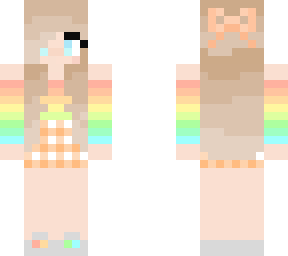 rainbow girl with orange checker skirt and bow
