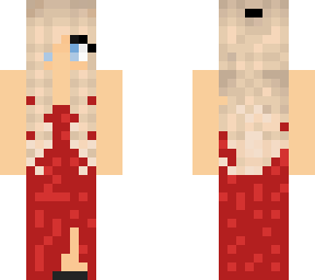 blonde hair red dress