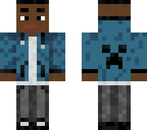 blue creeper sweatshirt and gray jeans