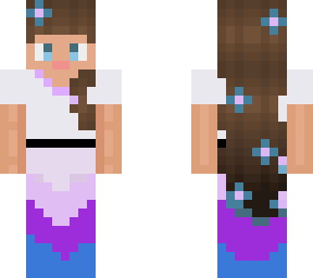 cute blue purple dress/long hair/brown hair