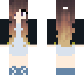 black jean jacket & blue dress girl with brown ombre' hair