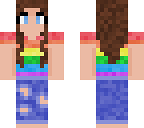girl with rainbow shirt and ripped jeans