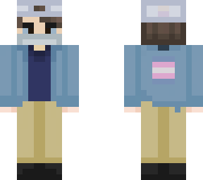 simple trans boy with mask, jean jacket, rainbow hat, (recolored)
