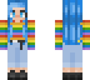trendy girl w/ blue hair and rainbow shirt