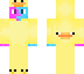 cyan and magenta man in duck suit