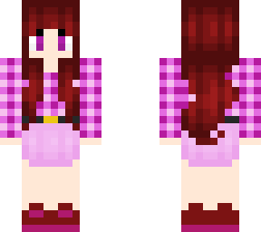 (my break info) ~patterned plumb ~ girl with dark red hair and a purple outfit~