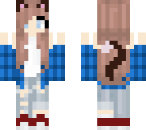 cat girl with plaid shirt and ripped jeans