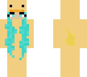 girl in duck suite with blue hair