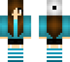 Girl with brown hair blue dress white hat | Minecraft Skin