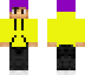 purple haired boy with yellow hoodie