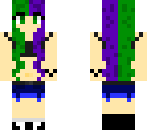green and purple split hair girl